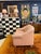 Mid-Century Modern 1980's 100% Leather Made in Italy Overstuffed Peach Loveseat, Pale Pink W Light Birch Legs For Sale - Image 3 of 9
