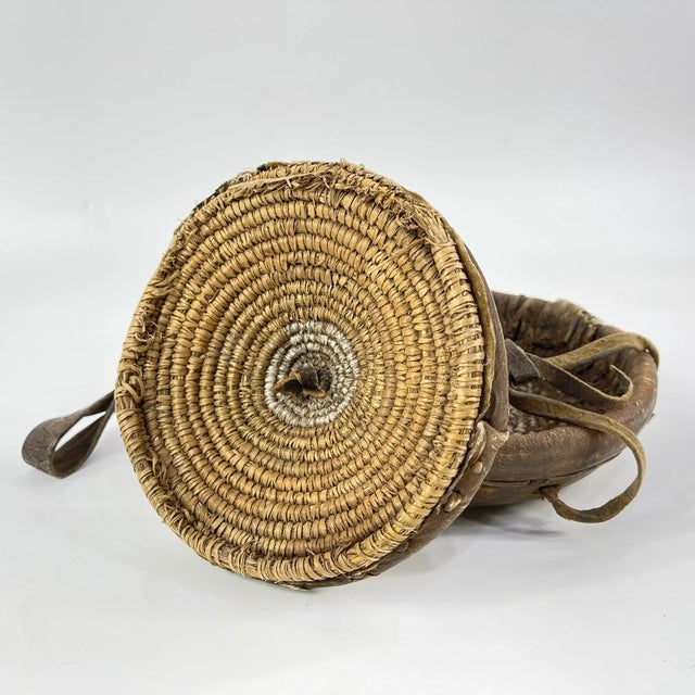 Brown Early 20th Century Small Mesob Lidded Leather Wrapped Lunch Basket Ethiopia For Sale - Image 8 of 8