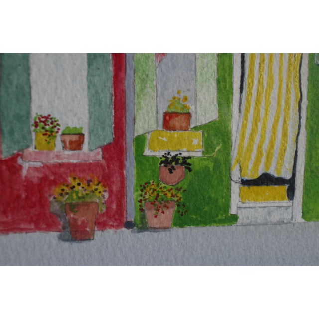 2010s Mid-Century Style Signed Framed Expressionist Watercolor - Burano Canal Houses For Sale - Image 5 of 16