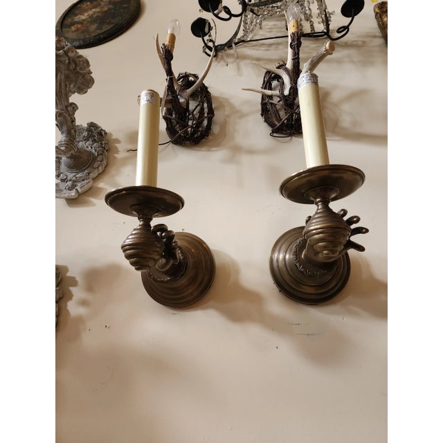 Brown Pair of Hand Form Wall Sconces For Sale - Image 8 of 11