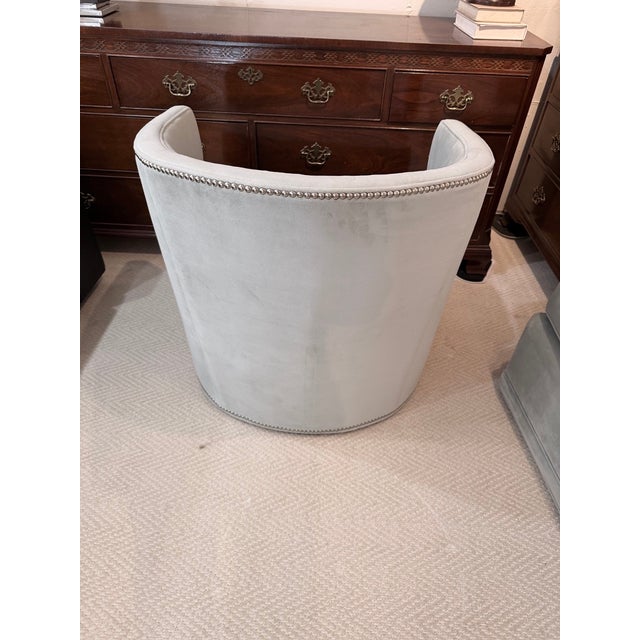 Seafoam Green/Blue Swivel Barrel Chair From Havertys Furniture For Sale - Image 6 of 8