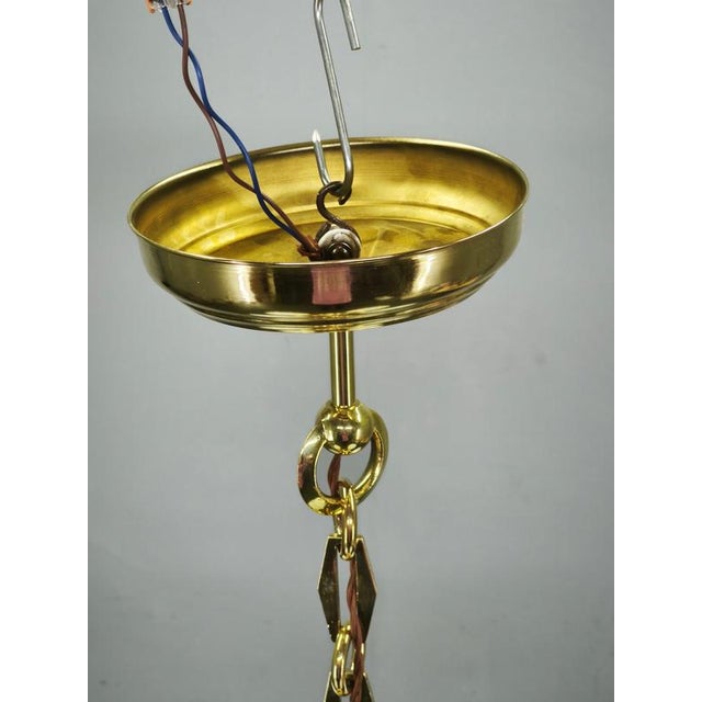 Vintage Czech Art Deco Brass and Opaline Glass Globe Pendant Light, 1920s For Sale - Image 9 of 15