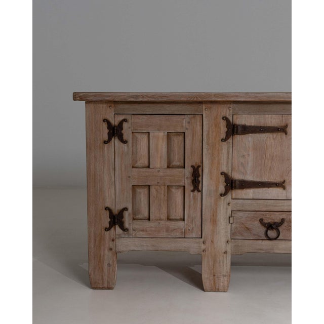 Wood 1970s French Brutalist Oak Buffet With Iron Hardware For Sale - Image 7 of 18