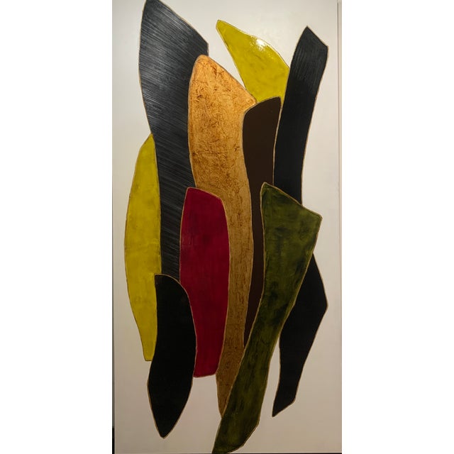 Oil, gold dust, charcoal Dense, almost earthbound forms gradually rise, like fragments of an archaic language. Their...