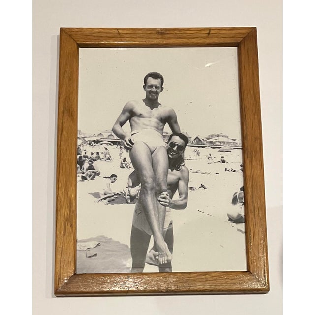 1930’s-4 Art Deco “Male Beach Play” Photo Copies Vintage Oak Wood Frames-Set of 4 For Sale - Image 4 of 6