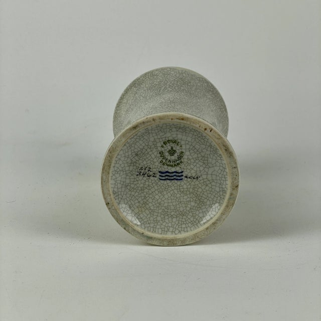 Ceramic 1960's Royal Copenhagen Denmark Grey Crackle Ceramic Vase With Orange & Gilded Bands For Sale - Image 7 of 8