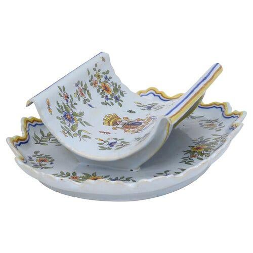 Antique French Faience Asparagus Server with Coat of Arms For Sale - Image 9 of 10