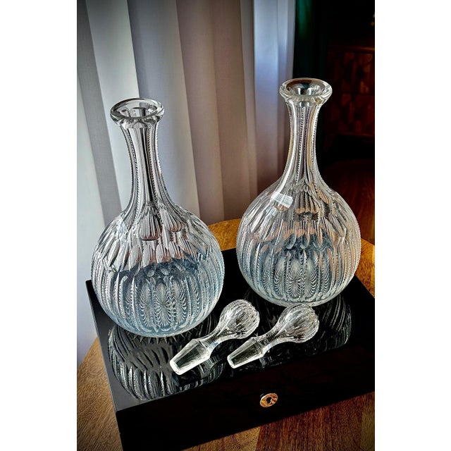 Glass Antique Cut Glass Decanters with Faceted Stoppers, 1890s, Set of 2 For Sale - Image 7 of 16