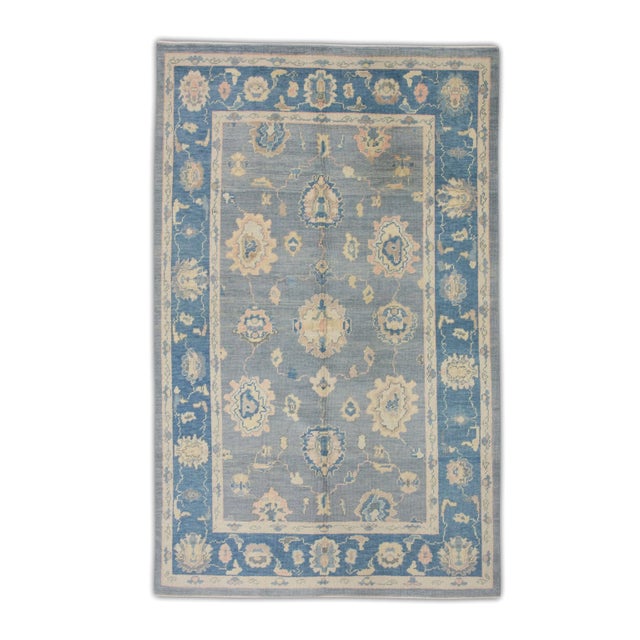Textile Gray & Blue Handmade Turkish Oushak Rug 6'2" X 9'11" For Sale - Image 7 of 7