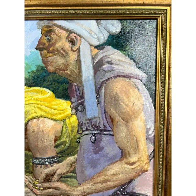 Yellow Mythological or Allegorical Scene W Bathing Female Figure Oil on Canvas, Framed 1980's For Sale - Image 8 of 16