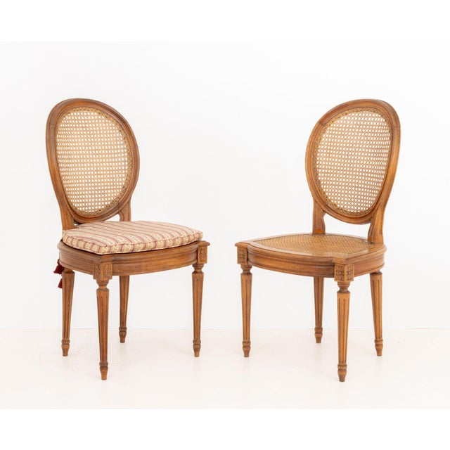Late 20th Century Set of Six Louis XVI Style Cane-Paneled Walnut Dining Chairs For Sale - Image 5 of 13