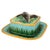 George Jones Majolica Sardine box on a turquoise-blue ground, English, ca. 1870, the box molded with green acanthus...