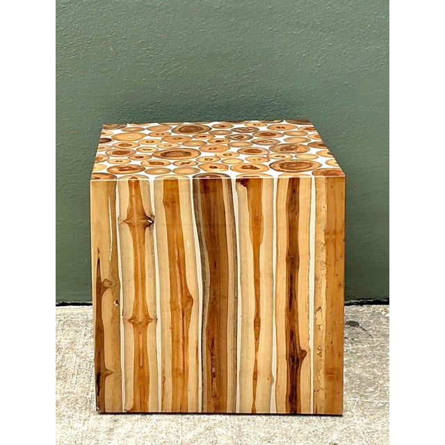 Vintage Natural Wood Block Accent Table For Sale - Image 12 of 18