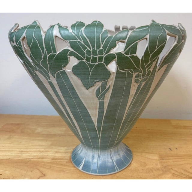 Large American Studio Pottery Iris Motif Vase, Style of Newcomb College, Signed For Sale In West Palm - Image 6 of 12