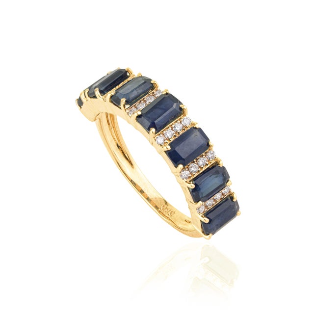 2.7ct Blue Sapphire & Diamond Wedding Band Ring Size 5.5 in 14k Yellow Gold For Sale - Image 4 of 16