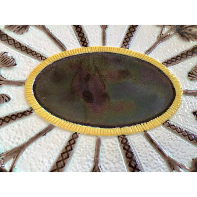 Ceramic English Antique Wedgwood Majolica Chrysanthemum Flower Platter, Circa 1883 For Sale - Image 7 of 12