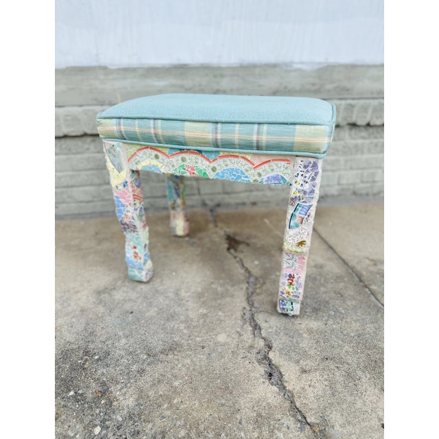 Arts & Crafts Small Vintage Mosaic Bench For Sale - Image 3 of 10