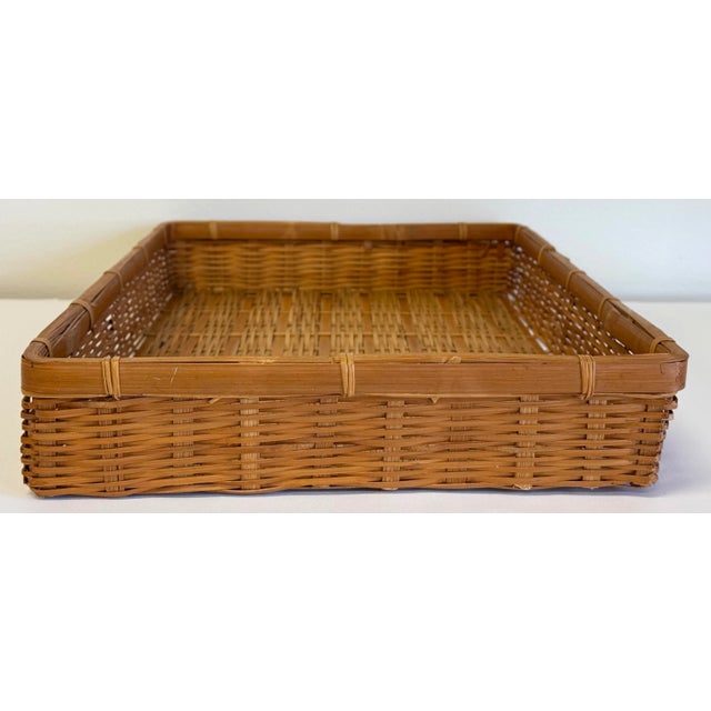 Brown Vintage Woven Wicker Basket Tray For Sale - Image 8 of 8