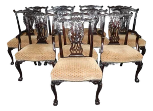 Spectacular Set of 12 Carved Mahogany English Chippendale Dining Chairs