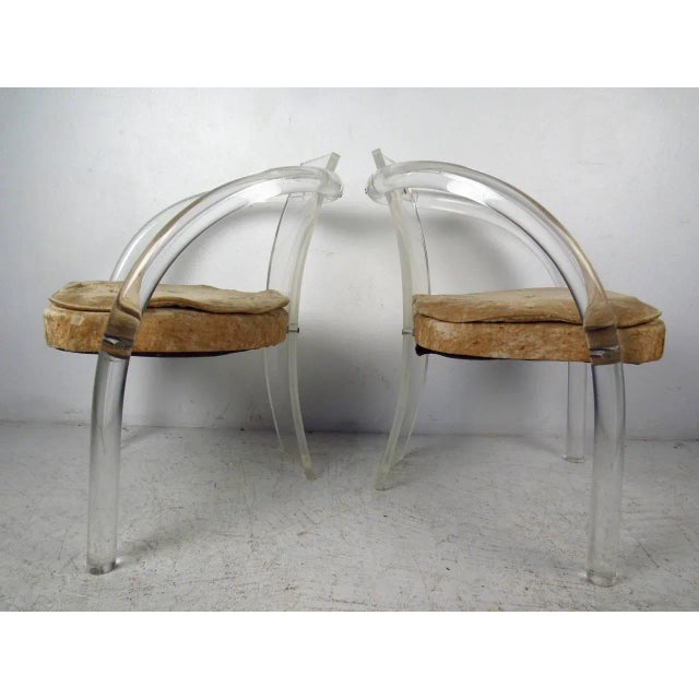 Mid-Century Modern Mid 20th Century Lucite Chairs with Upholstered Cushions - 2 Pieces For Sale - Image 3 of 6