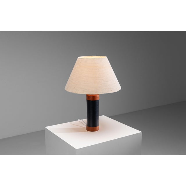 Teak Table Lamp with Black Leather Wrapping, 1960s For Sale - Image 6 of 12