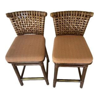 Modern McGuire Leather Counter Stools - a Pair For Sale