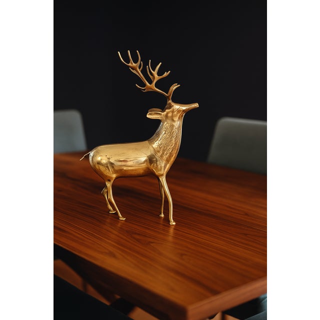 Gold Brass XL Deer Christmas Figurine For Sale - Image 8 of 13