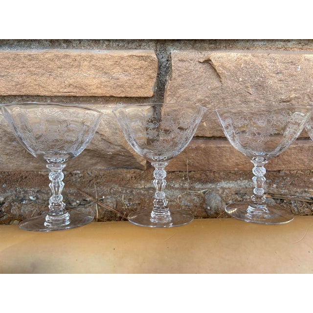 1940s 1940s Set of Five Fostoria Champagne Glasses in Chintz Pattern - Popular Pattern For Sale - Image 5 of 6