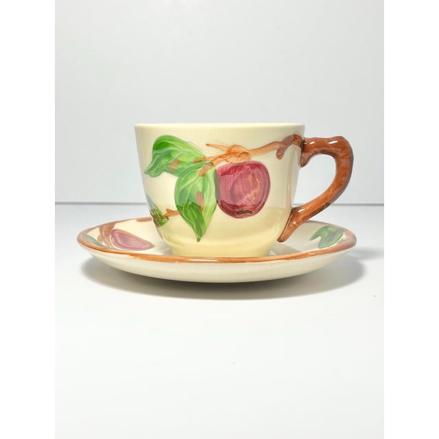 American 1970s Franciscan “Apple” Set of 9 Earthenware Tea Cups & Saucers For Sale - Image 3 of 8