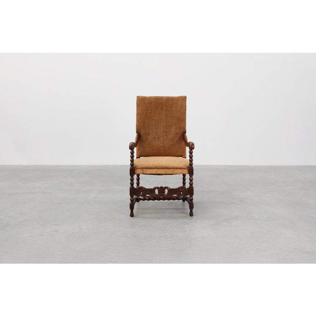 Antique Belgian Baroque Armchair in Wood and Leather, 1700s For Sale - Image 6 of 17