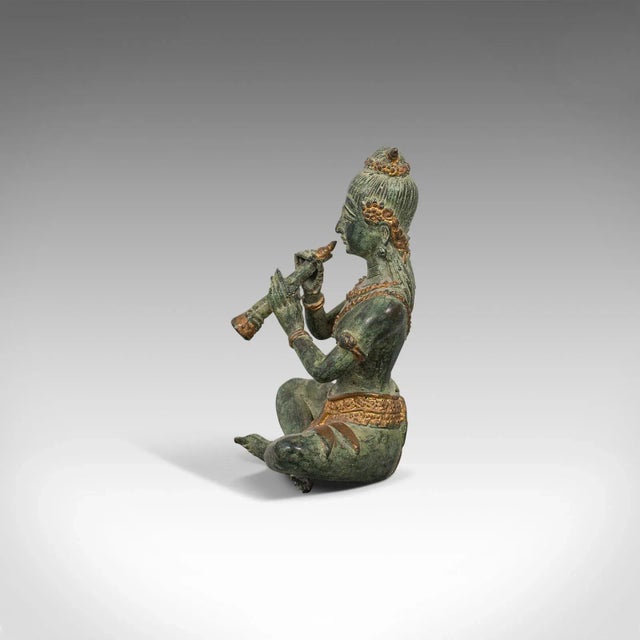 Metal C. 1900 Bronze Oriental Antique Bronze Decorative Musician Figure For Sale - Image 7 of 13