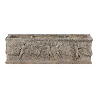 1930 Italian Terracotta Rectangular Planter With Cherubs at Play For Sale