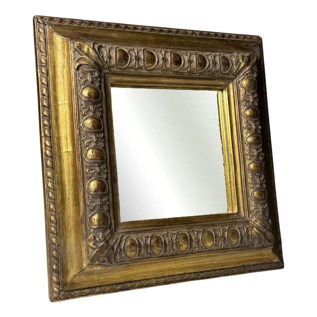 Vintage Gold-Colored Square Mirror For Sale