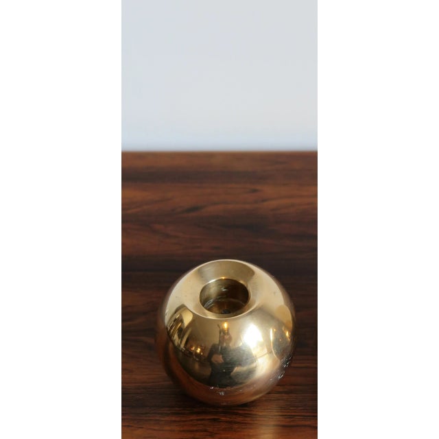 Scandinavian sphere candle holder in solid brass, Denmark 1950s