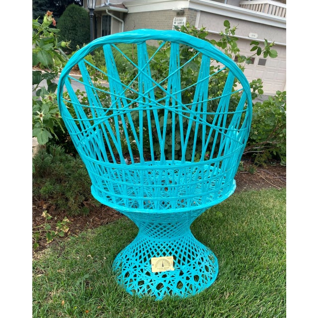 Vintage 1950s Peacock Fiberglass Spun Outdoor Chair For Sale - Image 4 of 5