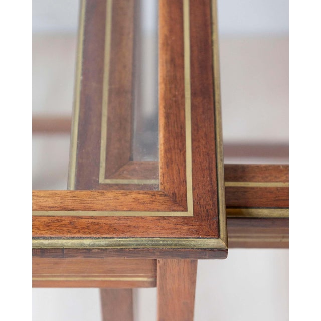 Set of Three Mahogany Nesting Tables with Glass Tops, France, Mid-20th Century For Sale - Image 9 of 17