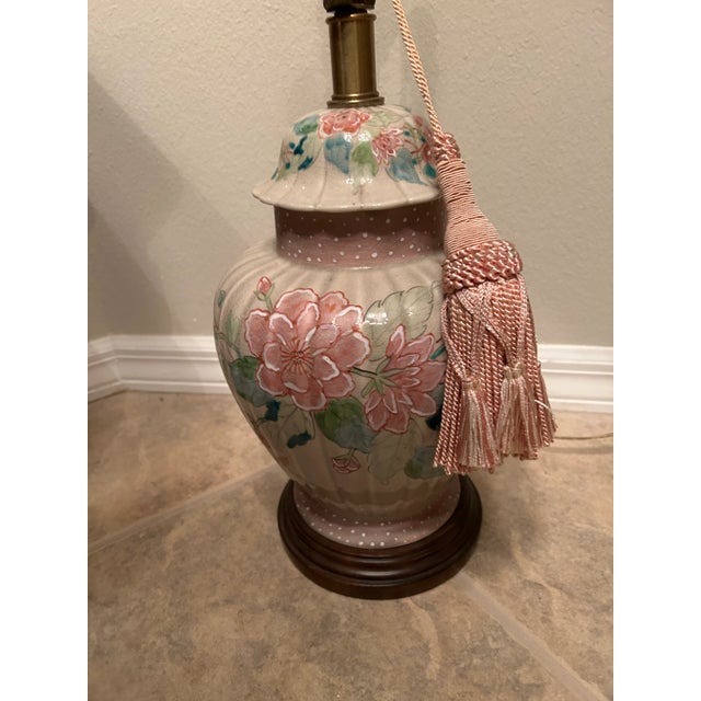 Beautiful Pink and Green Frederick Cooper Table Lamp with Pink Fancy Tassel Harp and simple finial included