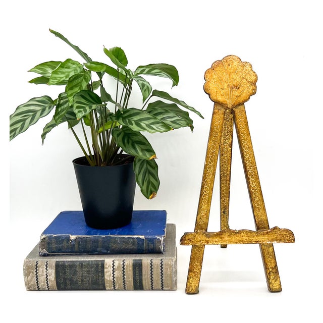 Elegant, hand-carved Florentine tabletop easel crowned with a beautifully detailed scallop shell crest, finished in...