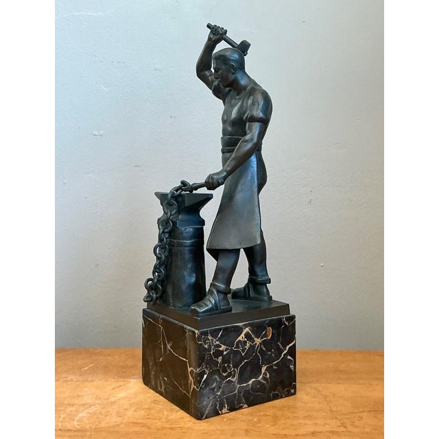 Vintage Bronze Blacksmith Sculpture For Sale - Image 9 of 14