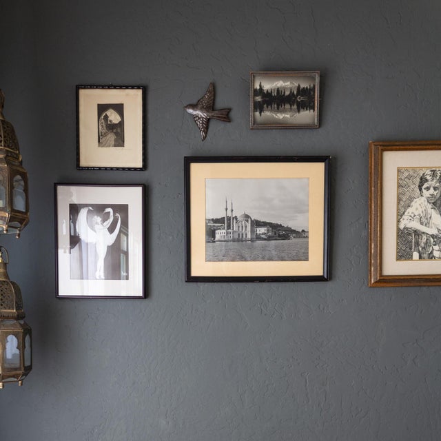 This original signed and framed black-and-white photograph captures the Ortaköy Mosque on the Bosphorus Strait in...