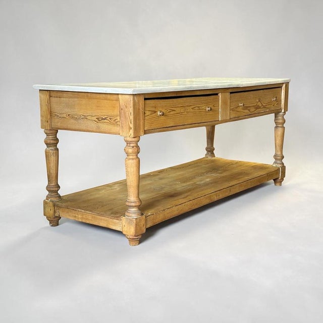 French Kitchen Table in Wood and Marble, 1890s For Sale - Image 3 of 9