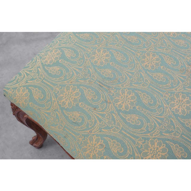 French Louis XV Stool with Carved Floral Apron and Original Damask Upholstery, 1890s For Sale - Image 10 of 11