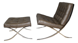 Set of Barcelona Armchair and Ottoman attributed to Mies Van Der Rohe, 1970s