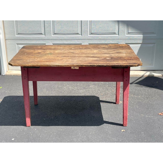 19th Century Primitive Red Painted Tavern Table With Drawer For Sale - Image 12 of 12