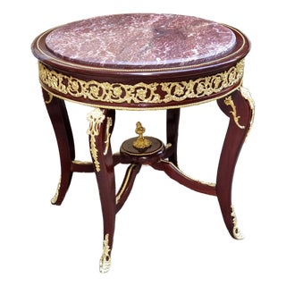 Ornate Italian Victorian Center Table – Gilded Wood Base With Glass Top & Marble-Inspired Finish For Sale