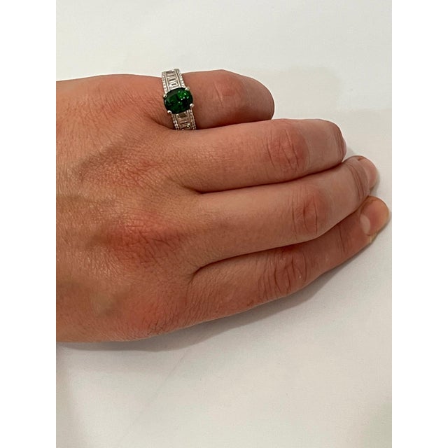 1.8 Carat Oval Tsavorite and 1.0 Carat Diamond Ring in Platinum Estate Size 6 For Sale - Image 14 of 18