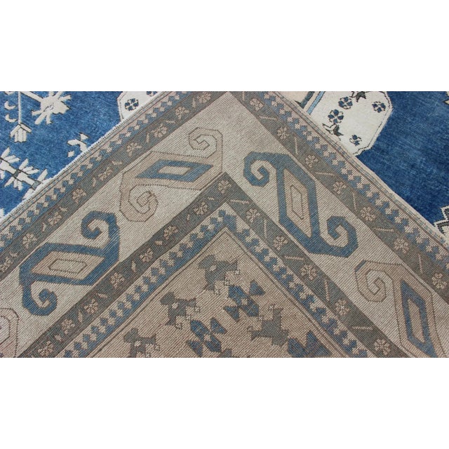 Royal Blue, White and Taupe Vintage Hand Knotted Turkish Rug With Geometric Medallion For Sale - Image 12 of 13