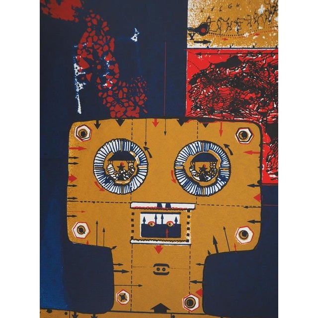 Jean-Pierre Vielfaure, Robot on a Blue Background, 1974, Lithograph For Sale - Image 4 of 8
