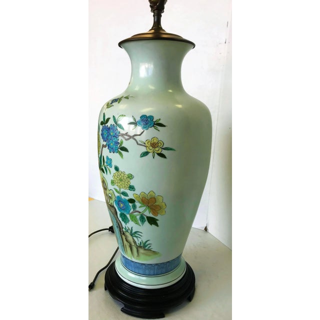 Mid 20th Century Vintage Asian Hand Painted Vase Lamp For Sale - Image 5 of 10