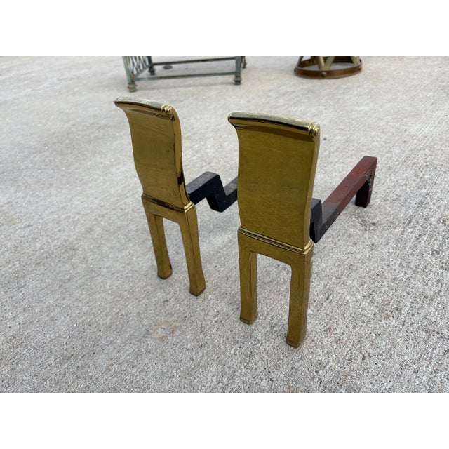 1960s Pair of Modernist Brass Andirons For Sale - Image 6 of 9